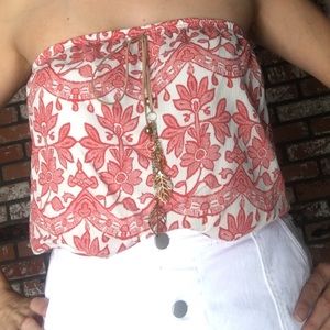 Strapless Damask-like Print Shirt